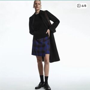 Cos checked wool blend mini wrap skirt
